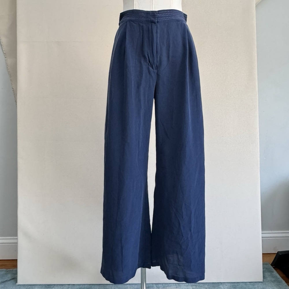 Johnny Was Women's Size XS Boho Wide Leg Silk Palazzo Pants Sapphire Blue Flowy